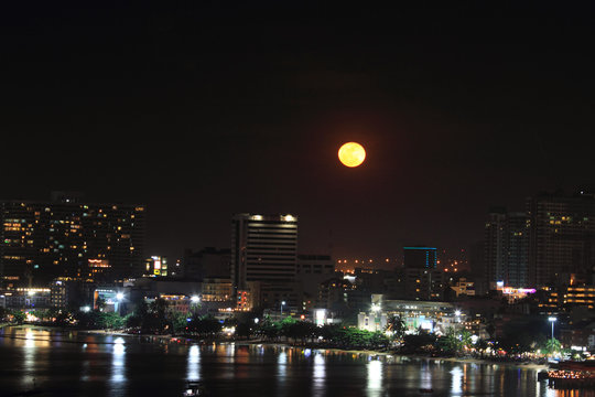 full moon night at the city