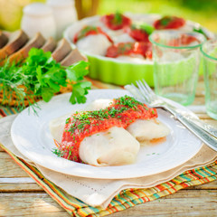 Cabbage Rolls with Tomato Sauce and Dill