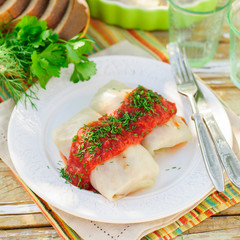 Cabbage Rolls with Tomato Sauce and Dill