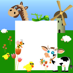 Obraz na płótnie Canvas Vector illustrated cute farm with blank paper.