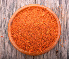 chili powder on wood bowl