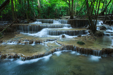 beautiful hauy mae kamin water falls in deep forest kanchanaburi