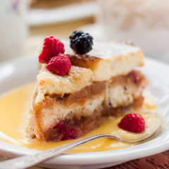 English Bread and Butter Pudding with Apples and Cranberries