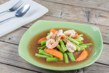 Thai Food: Fried asparagus with shrimp as food taste delicious.