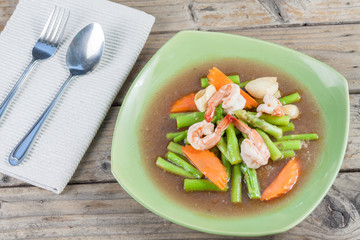 Thai Food: Fried asparagus with shrimp as food taste delicious.