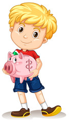 Little boy holding piggy bank