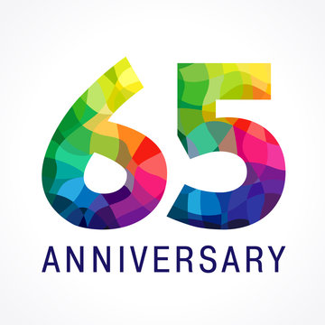 65 anniversary color logo. The bright faceted logotype of 65th birthday.