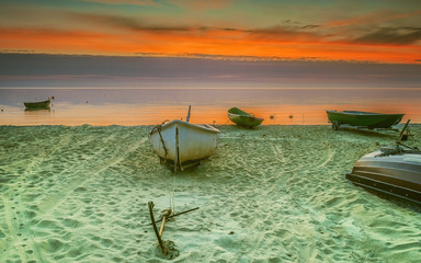 Coastal landscape at sandy beach of the Baltic Sea at dawn
