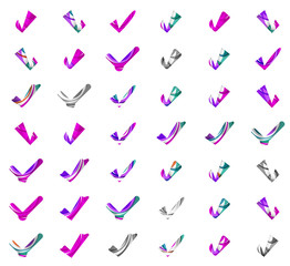 Set of abstract OK and tick icons, business logotype concepts, clean modern geometric design
