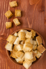 Cubes of bread croutons of white bread