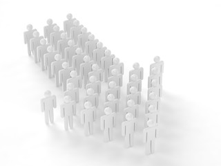 Many 3d people figure in arrow shape with the leader in front