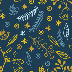 Retro hand drawn winter holidays seamless patterns