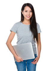 Young Woman hold with notebook computer