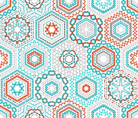 Seamless hexagons embroidery pattern.