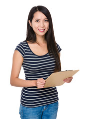 Young Woman hold with clipboard