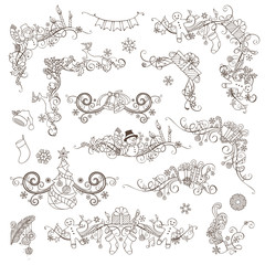 Set of Christmas vintage page decorations and dividers.