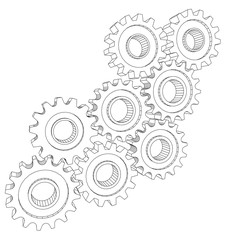 Vector Cog wheel gear mechanism close-up. White background