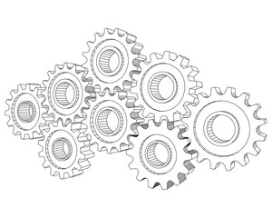 Vector Cog wheel gear mechanism close-up. White background