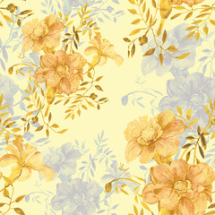 Watercolor illustration of  flowers  seamless pattern 