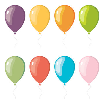 Set of flat celebration balloons. Vector illustration.