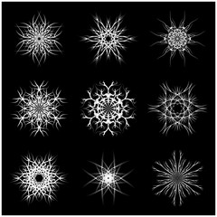 Christmas snowflake, frozen flake silhouette icon, symbol, design. Winter, crystal vector illustration isolated on the black background.