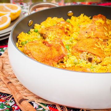 Chicken Thigh and Rice Biryani with Green Peas