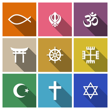 World religion symbols flat set 