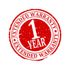Scratched red round stamp with the inscription -  extended warranty 1 year - vector svg