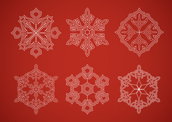 Snowflake set on red background
