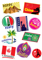 World country travel landmark icon set