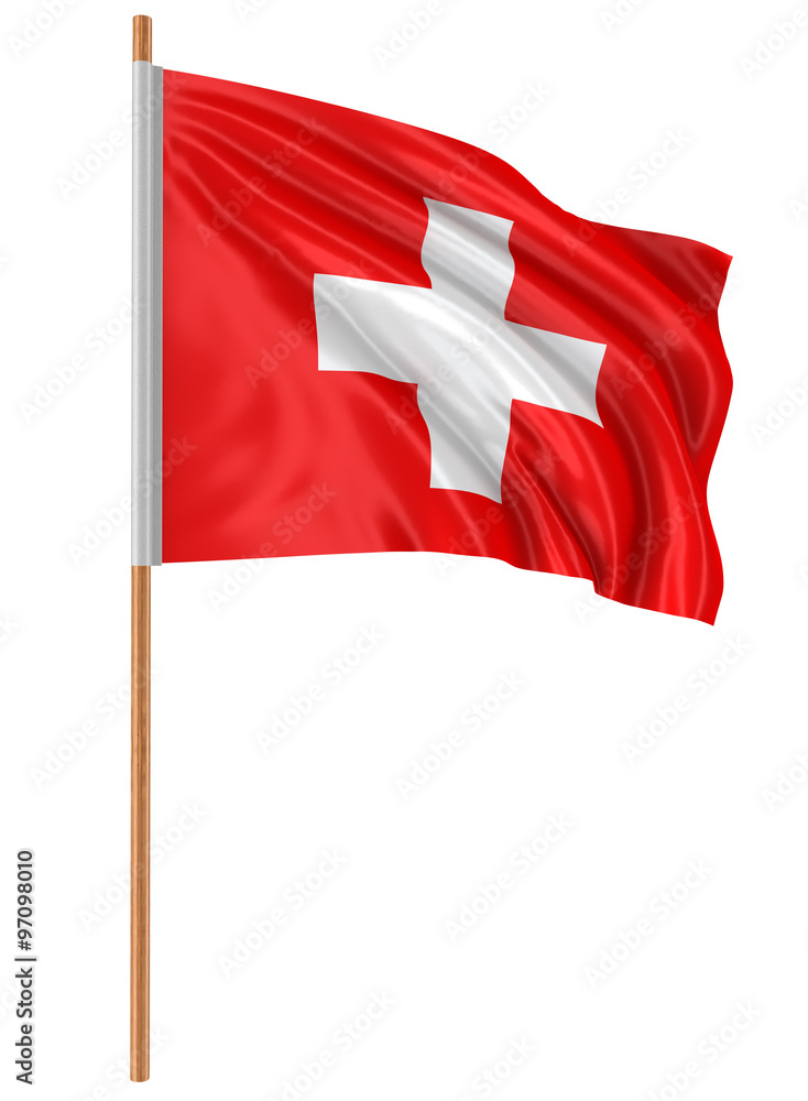 Poster 3d swiss flag with fabric surface texture. white background. image with clipping path