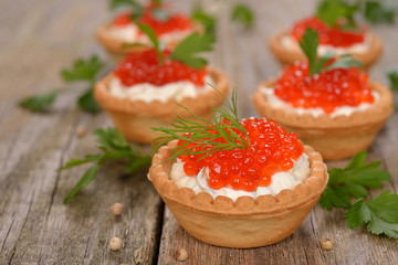 Appetizer with red caviar