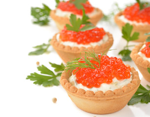 Appetizer with red caviar