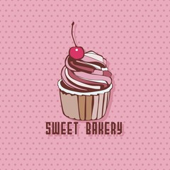 vector cupcake with cherry. Vector illustration