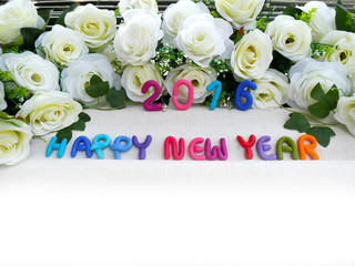 New Year 2016  text and flower