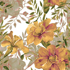Fototapeta premium Watercolor illustration of flowers seamless pattern