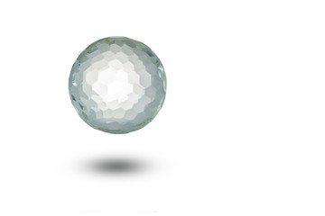 Crystal ball floating with soft shadow isolated on white backgro