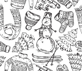 Seamless vector pattern with winter holiday elements