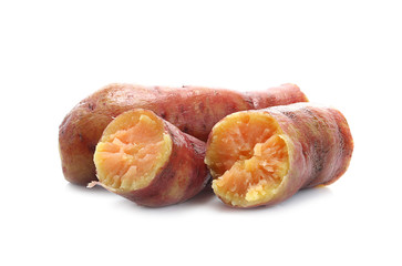 Sweet potatoes on a white background.