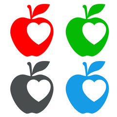 Icono plano corazon en manzana varios colores #1