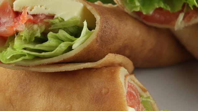 Pancakes (rolls) with salmon