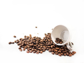 Coffee cup and coffee beans