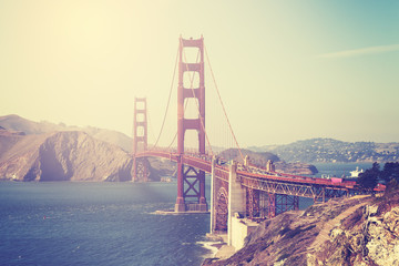 Vintage toned picture of the Golden Gate Bridge, San Francisco.