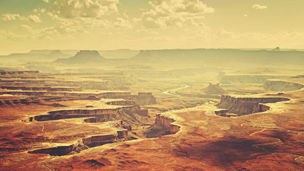Fototapeta na wymiar Vintage stylized Canyonlands National Park landscape, USA.