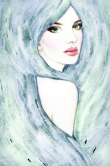 Panele Szklane Podświetlane  Kobieta portrait.akwarelowa ilustracja mody