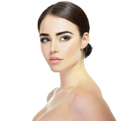 Majestic woman's beauty. Portrait of girl over white background.