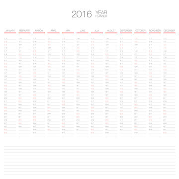 vector 2016 annual planner calendar template organizer