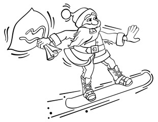 Outline image of Santa Claus riding snowboard