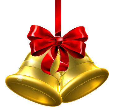 Gold Christmas Bells With Red Bow