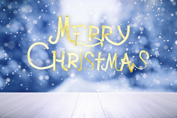 Merry Christmas lettering at snow weather background